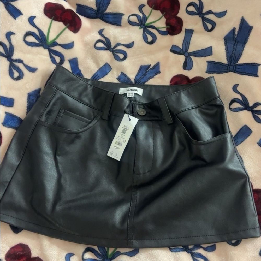 Garage Black Faux Leather Mini Skirt